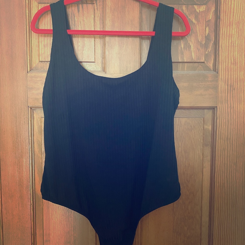 Black Plus Scoop Ribbed Strappy Bodysuit